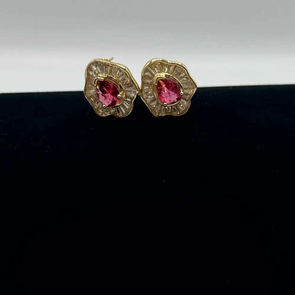 14k Pear Cut Ruby Earrings - Picture 11 of 15